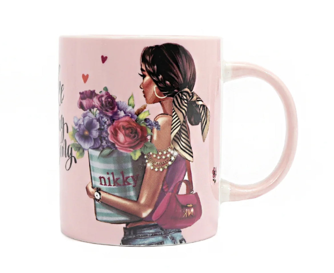 NIKKY CERAMIC MUG WITH BUNNY KEYCHAIN